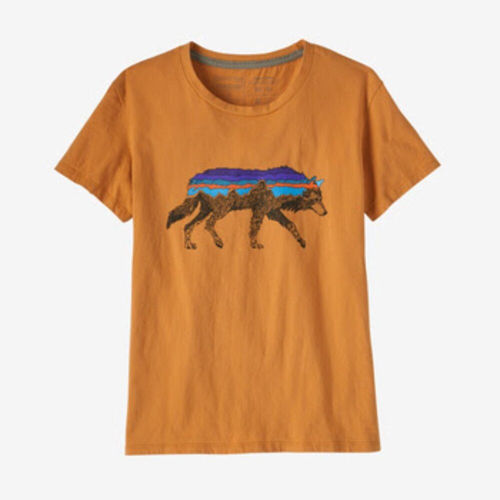 Patagonia Yellow Organic Cotton Wolf Women's Graphic Tee Shirt T-shirt XS